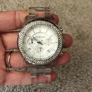 Micheal Kors-Clear Band, Large Faced Watch